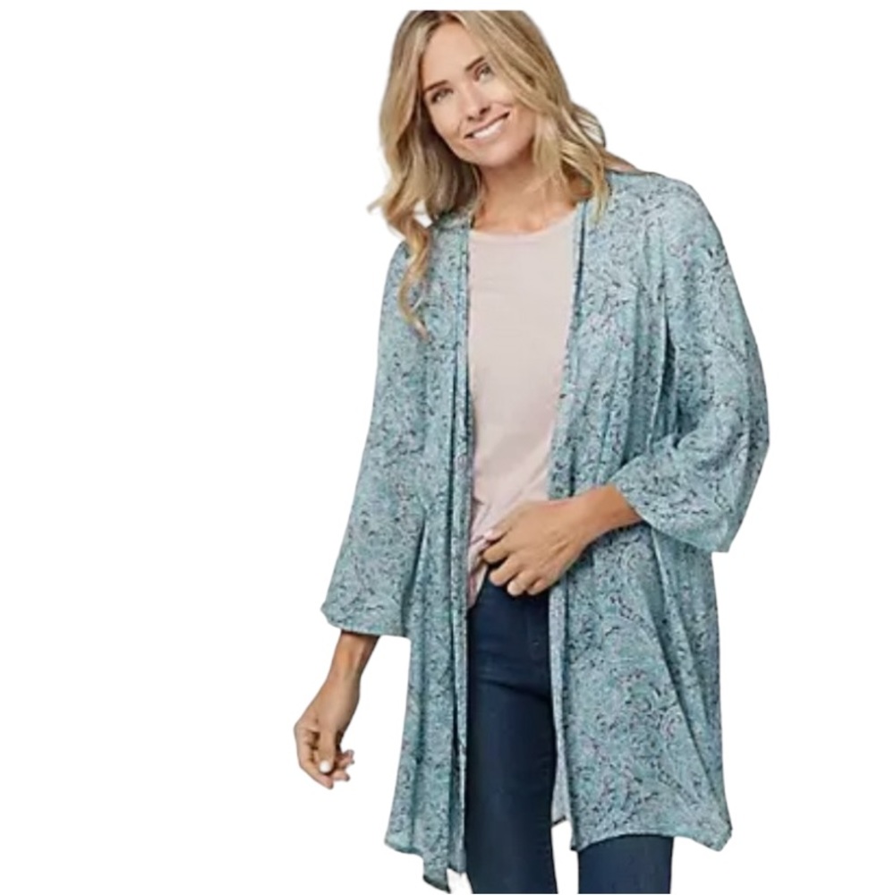 Haute Hippie Tribe Women’s Sz S Blair Printed Open-Front Kimono Top Blue